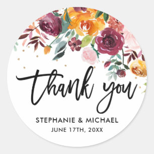 Blush Pink Florals Botanische bruiloft Dank u Ronde Sticker