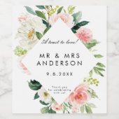 Blush Pink Florals Bruiloft Feestfles Wijn Etiket (Enkel label)