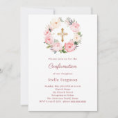 Blush pink florals cross Confirmation Kaart (Voorkant)
