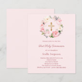 Blush pink florals cross First Communion (Voorkant / Achterkant)