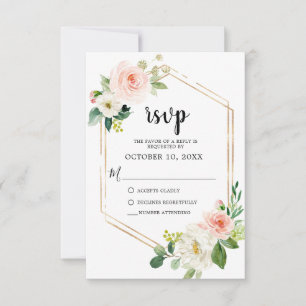 Blush Pink Florals Modern Geometrisch Goud Lijst RSVP Kaartje