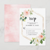 Blush Pink Florals Modern Geometrisch Goud Lijst RSVP Kaartje (Voorkant / Achterkant)