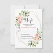 Blush Pink Florals Modern Geometrisch Goud Lijst RSVP Kaartje (Voorkant)