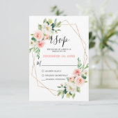 Blush Pink Florals Modern Geometrisch Goud Lijst RSVP Kaartje (Staand voorkant)