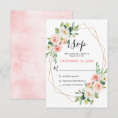 Blush Pink Florals Modern Geometrisch Goud Lijst RSVP Kaartje (Voorkant / Achterkant)