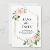 Blush Pink Florals Modern Geometrisch Goud Lijst Save The Date (Voorkant)