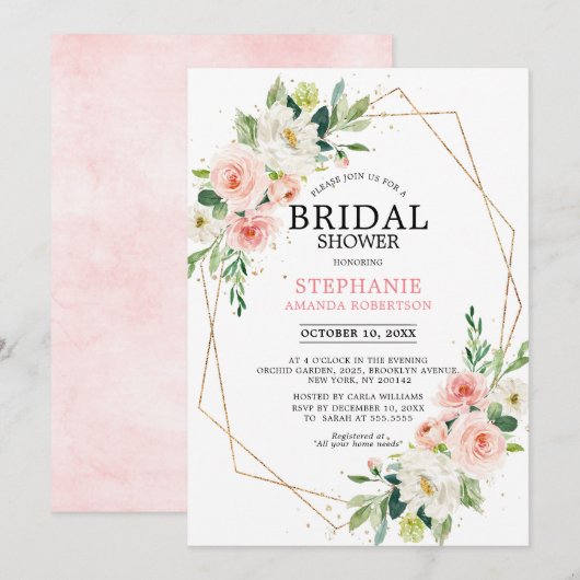 Blush Pink Florals Moderne Geometrische Vrijgezell Kaart (Voorkant / Achterkant)