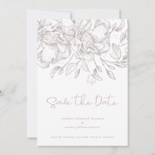 Blush Pink Florals niet-foto Romantic Elegant Save The Date (Voorkant)
