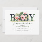 Blush Pink Florals Typografie Baby shower Kaart (Voorkant)