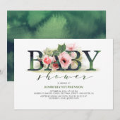 Blush Pink Florals Typografie Baby shower Kaart (Voorkant / Achterkant)