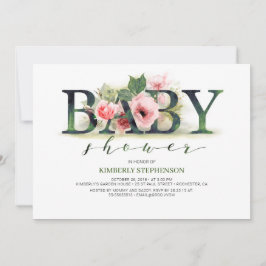 Blush Pink Florals Typografie Baby shower Kaart