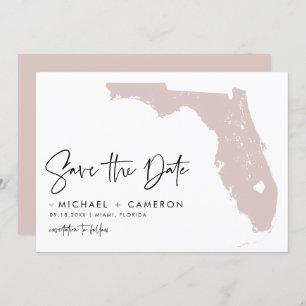 Blush Pink Florida Map Modern Minimalistisch scrip Save The Date