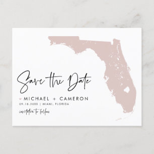 Blush Pink Florida Map Modern Script Save the Date Aankondigingskaart