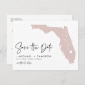 Blush Pink Florida Map Modern Script Save the Date Aankondigingskaart (Voorkant / Achterkant)