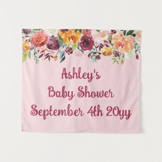 Blush Pink Flower Baby shower Fotocabine Achtergro Wandkleed (Voorkant (horizontaal))