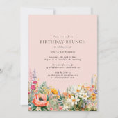 Blush Pink Flower Garden | Girly Birthday Brunch Kaart (Voorkant)