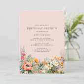 Blush Pink Flower Garden | Girly Birthday Brunch Kaart (Staand voorkant)