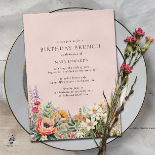 Blush Pink Flower Garden   Girly Birthday Brunch Kaart