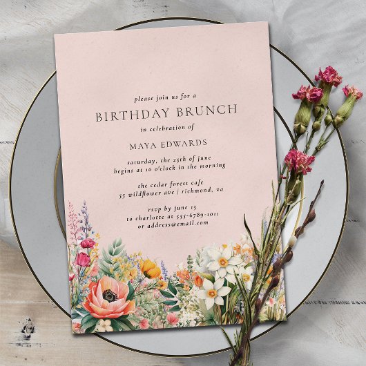 Blush Pink Flower Garden | Girly Birthday Brunch Kaart