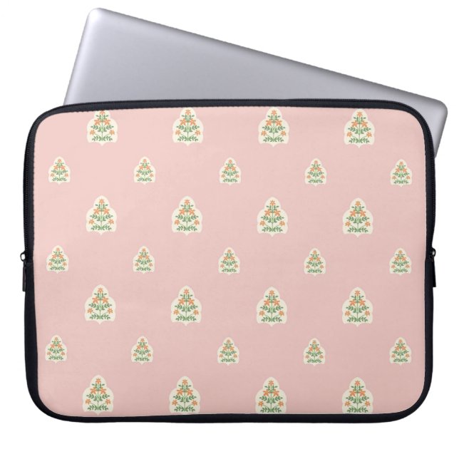 blush pink flower mughal surface pattern laptop sleeve (Voorkant)
