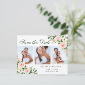 Blush Pink Flowers 3 PHOTO Weddenschap Save the Da Briefkaart (Staand voorkant)