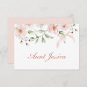 Blush Pink Flowers and Bow Flat Place Card (Voorkant / Achterkant)