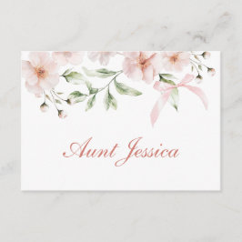 Blush Pink Flowers and Bow Flat Place Card