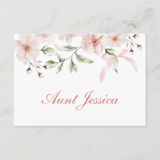 Blush Pink Flowers and Bow Flat Place Card (Voorkant)