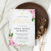 Blush Pink Flowers and Gross Girl Baptisme Kaart