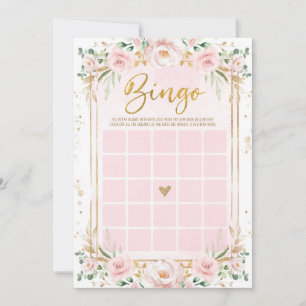 Blush Pink Flowers Bingo Baby shower Game Kaart