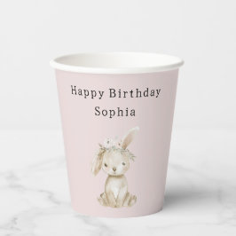 Blush Pink Flowers Bunny Birthday Papieren Bekers