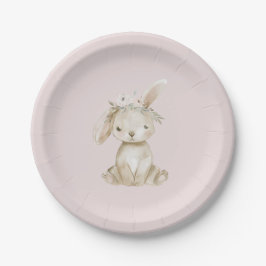 Blush Pink Flowers Bunny Birthday Papieren Bordje