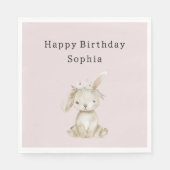 Blush Pink Flowers Bunny Birthday Servet (Voorkant)