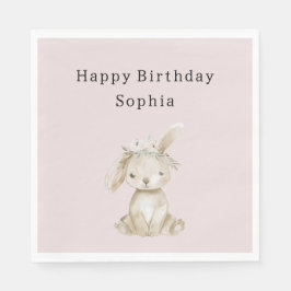 Blush Pink Flowers Bunny Birthday Servet