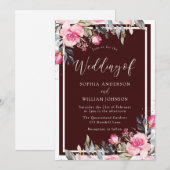 Blush Pink Flowers Burgundy Red Elegant Weddenscha Kaart (Voorkant / Achterkant)