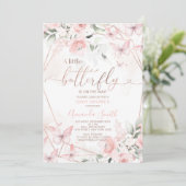 Blush Pink Flowers Een beetje vlinder Baby shower Kaart (Staand voorkant)