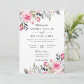 Blush Pink Flowers Elegant Modern Wedding Kaart (Staand voorkant)