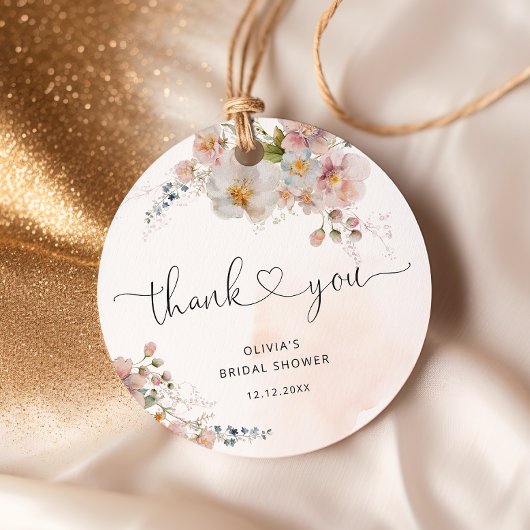 Blush Pink Flowers Elegant Vrijgezellenfeest Dank  Bedankjes Labels