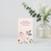  Blush Pink Flowers en Dusty Blue Leaves Visitekaartje (Staand voorkant)