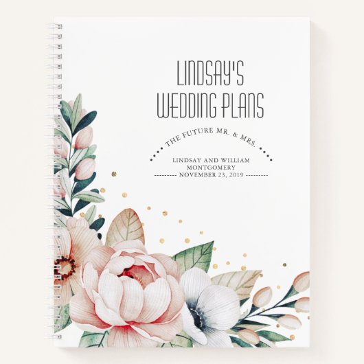 Blush Pink Flowers en Gold Confetti Wedding Plans Notitieboek (Voorkant)