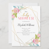 Blush Pink Flowers Geometric Lijst Baby shower Kaart (Voorkant)