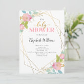 Blush Pink Flowers Geometric Lijst Baby shower Kaart (Staand voorkant)