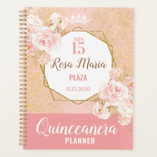 Blush Pink Flowers Glitter Quinceañera Planner (Voorkant)