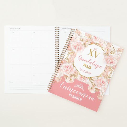 Blush Pink Flowers Glitter Quinceañera Planner (Display)