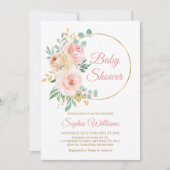 Blush Pink Flowers & Gold Baby shower Kaart (Voorkant)