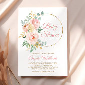 Blush Pink Flowers & Gold Baby shower Kaart