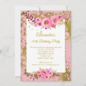 Blush Pink Flowers Gold Birthday Party Kaart (Voorkant)
