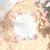 Blush Pink Flowers Gold Cross First Heilige Commun Uitnodiging Briefkaart