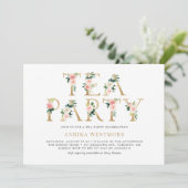 Blush Pink Flowers Gold Foil Spring Tea Party Kaart (Staand voorkant)