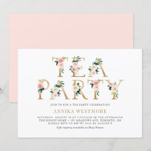 Blush Pink Flowers Gold Foil Spring Tea Party Kaart